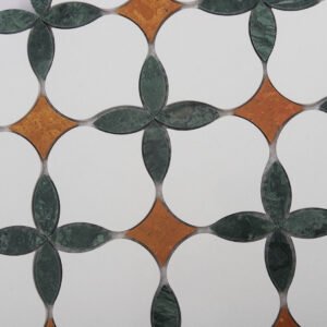 Marmormosaikfliesen – Weiß / Grün / Orange, Blumenmuster, Arabesken