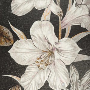 White lily floral mosaic wall mural detail on black background