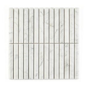 Front view of white marble fluted rod mosaic tile with elegant vertical rods