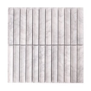 Front view of white marble fluted mosaic tile sheet