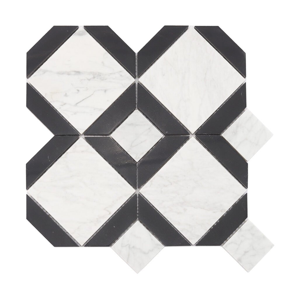 Piastrelle a mosaico in marmo – bianco / nero, a motivi geometrici, per pavimenti – BJ-02FA12140742