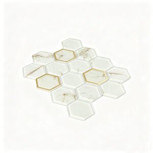 Mosaïque en verre et marbre – doré, hexagonal
