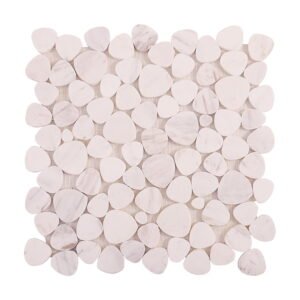 White marble pebble mosaic tile sheet for wall and floor use