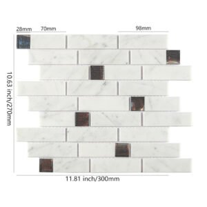 Piastrelle a mosaico in vetro e marmo – bianco, formato metro, iridescente