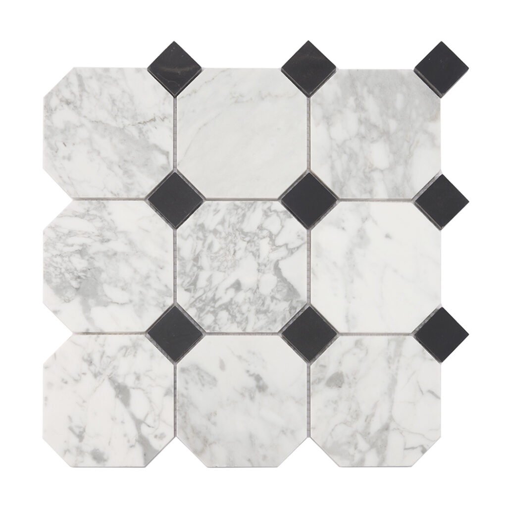 Piastrelle a mosaico in marmo – Carrara, bianco / nero, quadrato, ottagonale