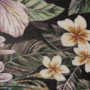 Glasmosaikbild – Rosa Hibiskusblüten