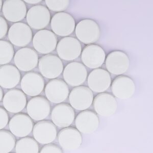 Mosaico de vidrio – blanco, círculos pequeños, redondo, para pared