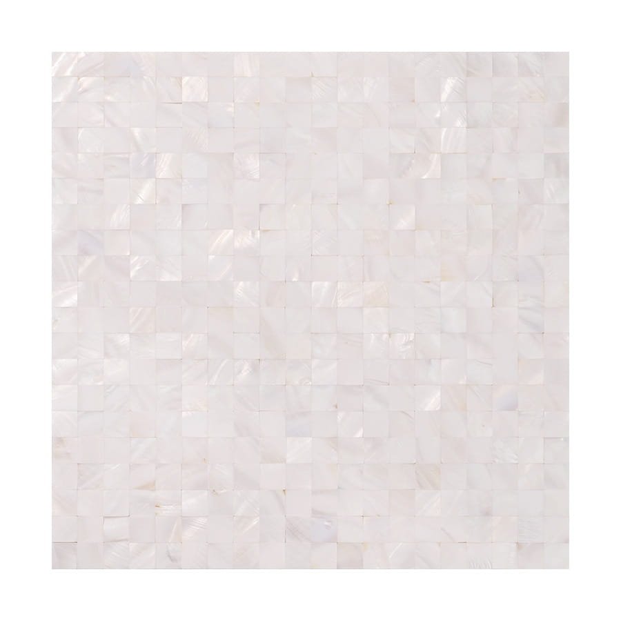 Full sheet view of white shell square mosaic tile
