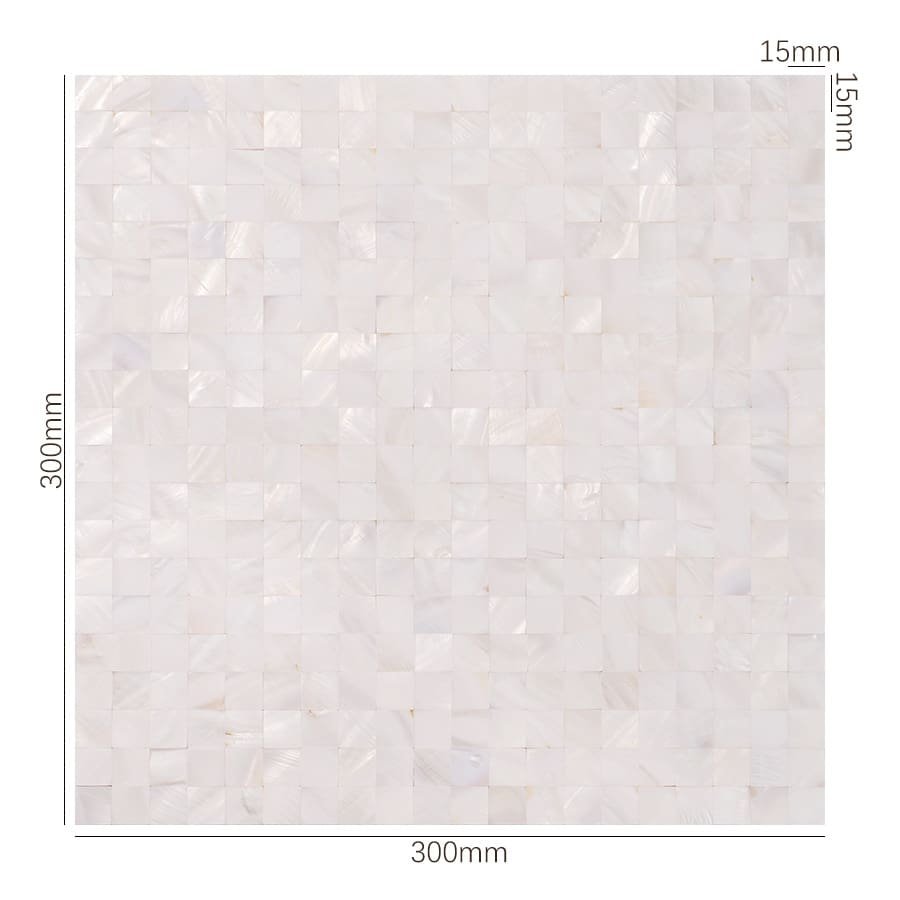 300x300mm white shell mosaic tile with 15mm squares