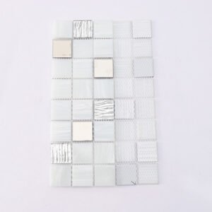 Mosaïque en verre – blanc / argenté, carré, pour sol
