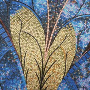Mural floral azul em mosaico de vidro para paredes artísticas de destaque