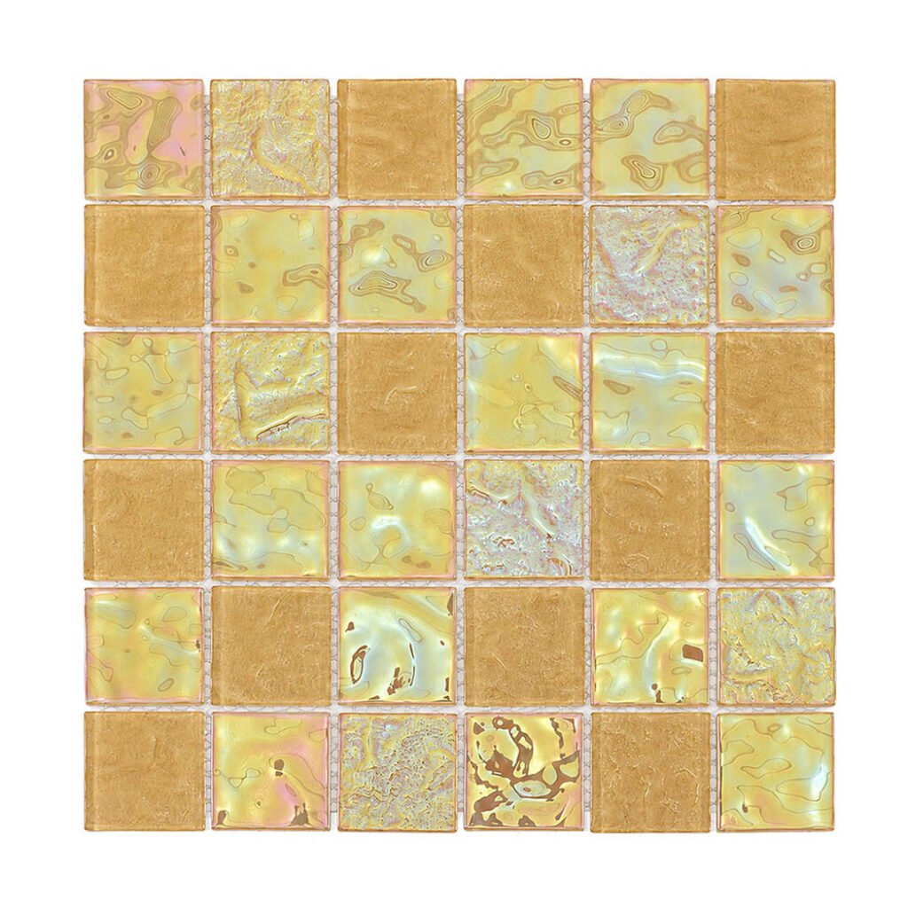 Mosaico de vidrio – amarillo, cuadrado, iridiscente, para pared — BJ-269073A28E08