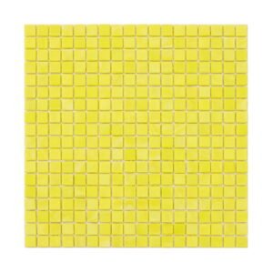 Full sheet of lemon yellow square glass mosaic tile in straight layout