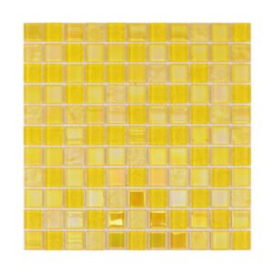 Yellow Iridescent Square Crystal Glass Mosaic Kitchen Backsplashes, Bathroom Walls and Pools Tile
